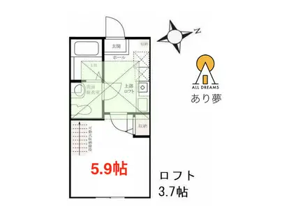 ハーミットクラブハウスエスカリエ反町(1K/1階)の間取り写真