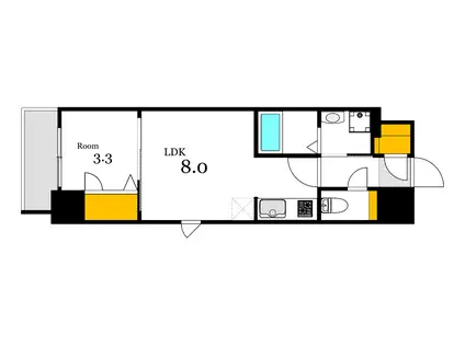 S-RESIDENCE城南通ABRイースト(1LDK/11階)の間取り写真