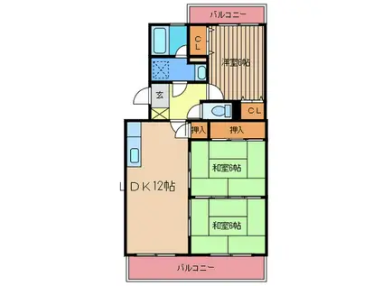 サンシャイン和白II(2LDK/2階)の間取り写真