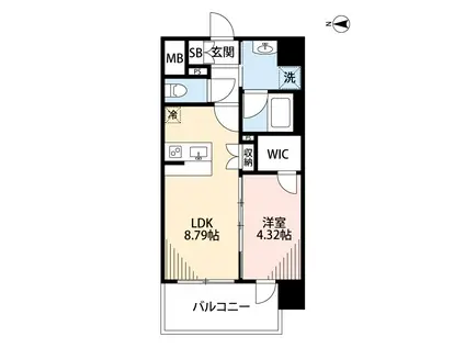 VACHE ROUGE新町II(1LDK/5階)の間取り写真