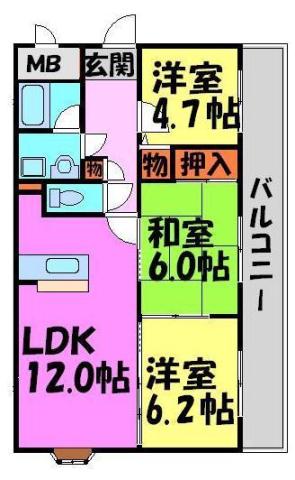 メゾンド-ル荒牧(3LDK/3階)の間取り写真
