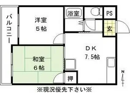JSC尼崎(2DK/4階)の間取り写真