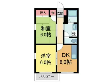 ピュールヴィサージュ(2DK/1階)の間取り写真