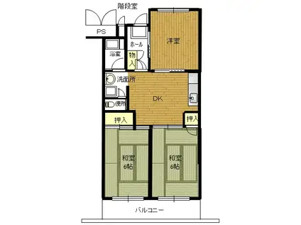 兵庫県公社 宝塚安倉6号棟(3DK/1階)の間取り写真