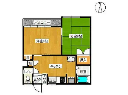 コーポもがみ錦町(2K/1階)の間取り写真