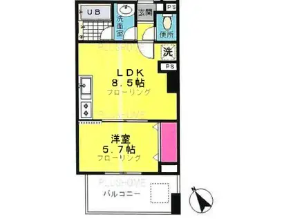 ブリリア文京動坂上(1LDK/5階)の間取り写真