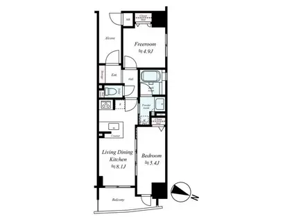 ラシュレエグゼ阿波座(2LDK/13階)の間取り写真