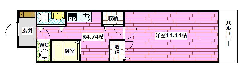 LE CHAT 壱番館(1DK/4階)の間取り写真