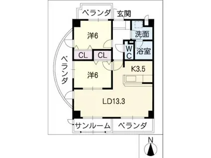 FORM GP ノース(2LDK/4階)の間取り写真