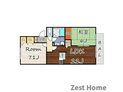 ジュネス武庫之荘III(2LDK/1階)の間取り写真