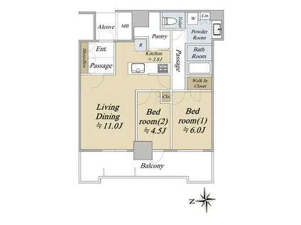 シエリアタワー大阪堀江(2LDK/37階)の間取り写真