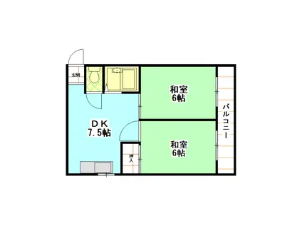 第2山野ハイツ(2DK/4階)の間取り写真