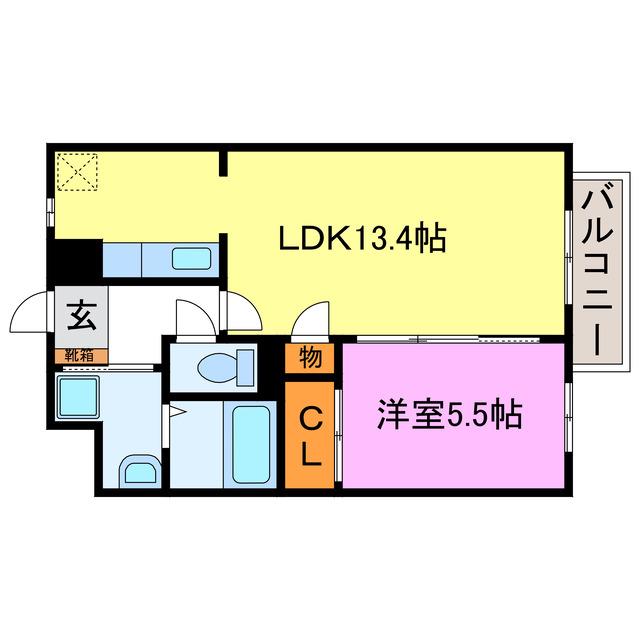 ステージ橘 B棟(1LDK/1階)の間取り写真