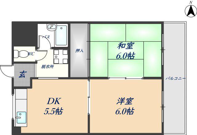 サンライフ若江本町(2DK/2階)の間取り写真