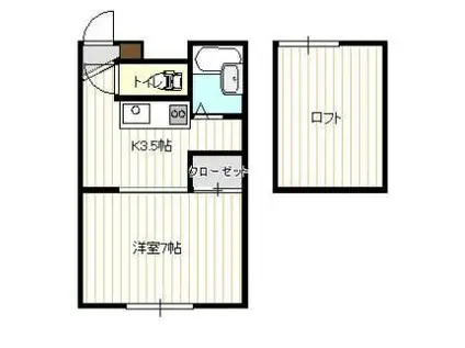 ドミールII(1K/1階)の間取り写真