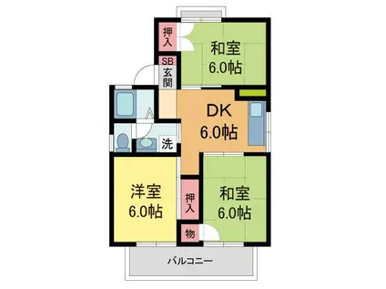 セジュール安倉B(3DK/2階)の間取り写真