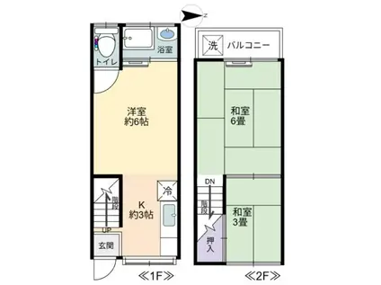 阪急宝塚線 庄内駅(大阪) 徒歩14分 2階建 築63年(3K/1階)の間取り写真
