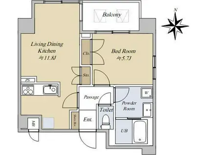 楓KOA新丸子(1LDK/4階)の間取り写真