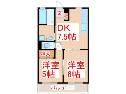 ランドマーク領南(2DK/2階)の間取り写真