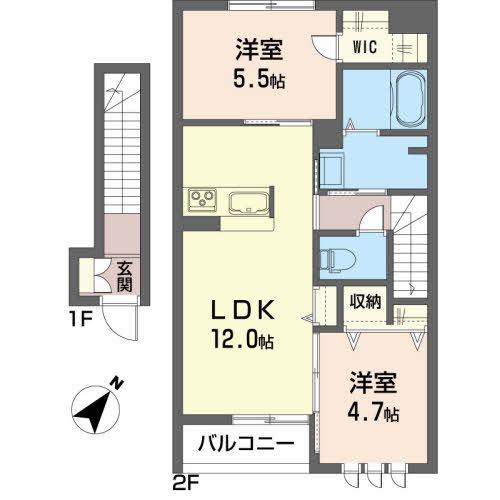 シャーメゾン田向(2LDK/2階)の間取り写真