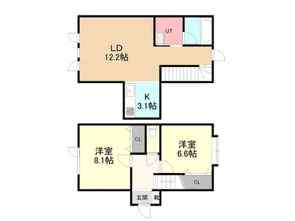 コーポ新琴似613・1(2LDK/1階)の間取り写真