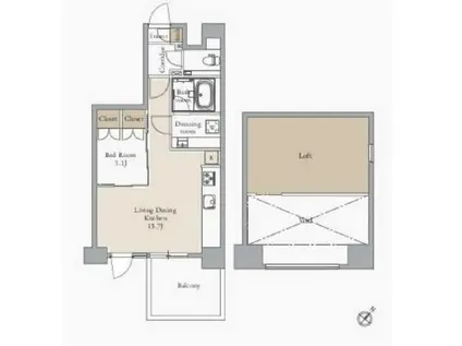 JMFレジデンス蔵前二丁目(1LDK/13階)の間取り写真