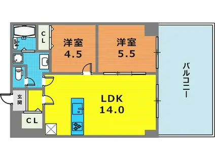リノスタイル布引(1K/3階)の間取り写真
