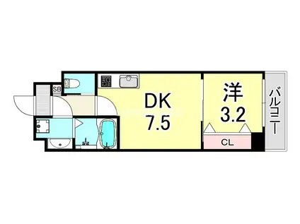 NU武庫川駅前(1DK/2階)の間取り写真