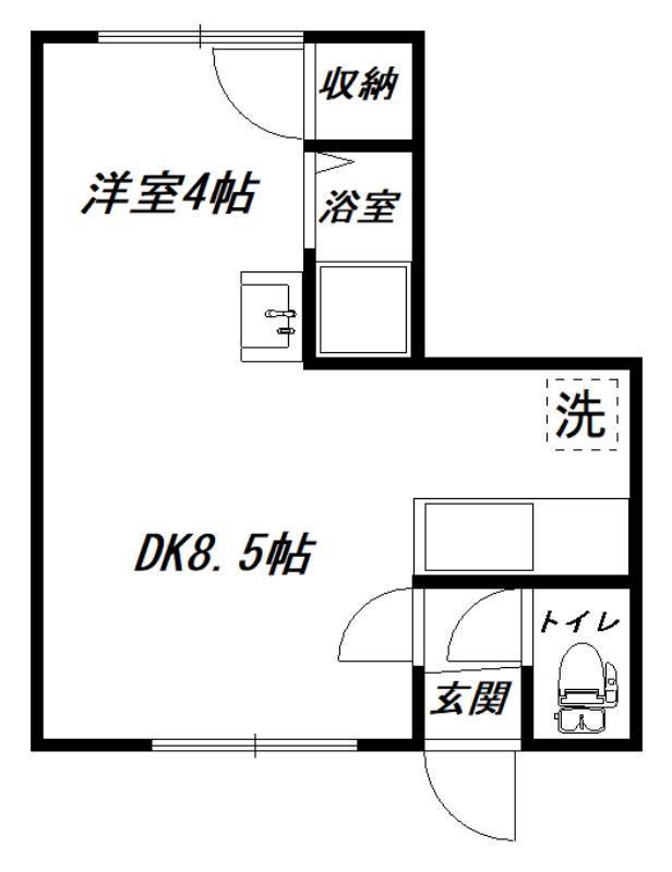 イヴィーサB(1DK/1階)の間取り写真
