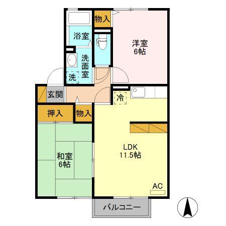 VIACLIFF B(2LDK/1階)の間取り写真