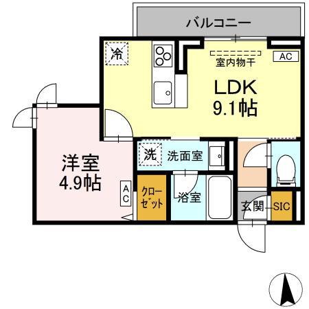 ディールーム寺町(1LDK/2階)の間取り写真