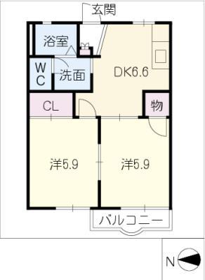 グリーンヒルズ(2DK/1階)の間取り写真