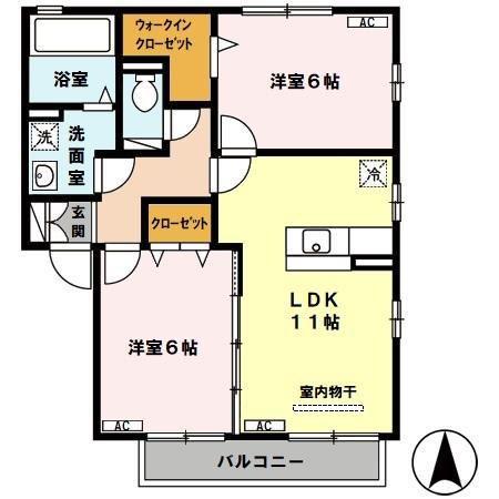 リビングタウン四条大路D棟(2LDK/2階)の間取り写真