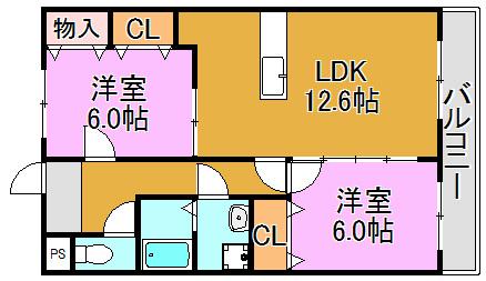 GRAND CHARIOT(2LDK/4階)の間取り写真