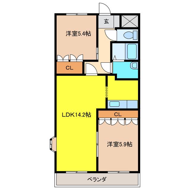 ロワール(2LDK/2階)の間取り写真