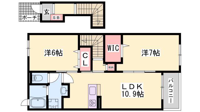 アンベリールB(2LDK/2階)の間取り写真