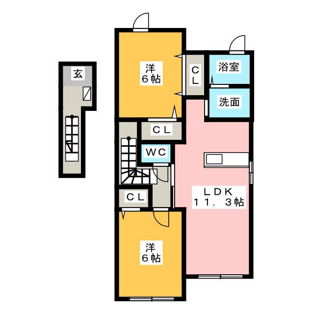 クローバー嶺田(2LDK/2階)の間取り写真