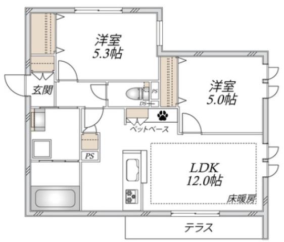 ラ セーヌ(2LDK/1階)の間取り写真