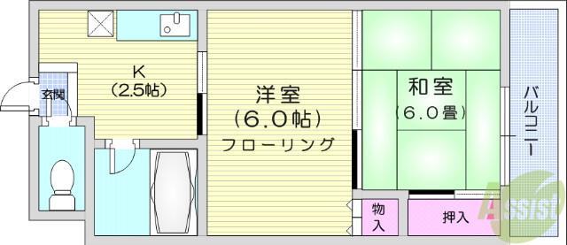 コーポラス中倉(2K/3階)の間取り写真