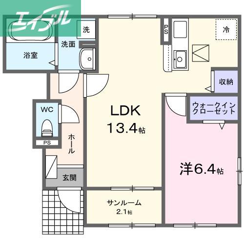 ドエル リバーパレス(1LDK/1階)の間取り写真