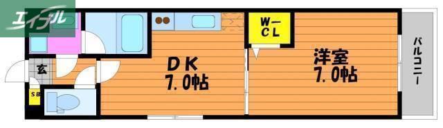 ピアチェーレ医大南(1DK/1階)の間取り写真