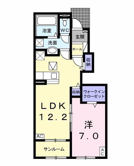 くおっ館 B(1LDK/1階)の間取り写真
