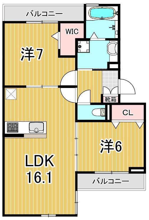 RIZIERE六町(2LDK/1階)の間取り写真