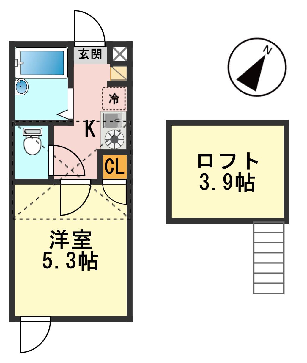リブ東小岩(1K/1階)の間取り写真
