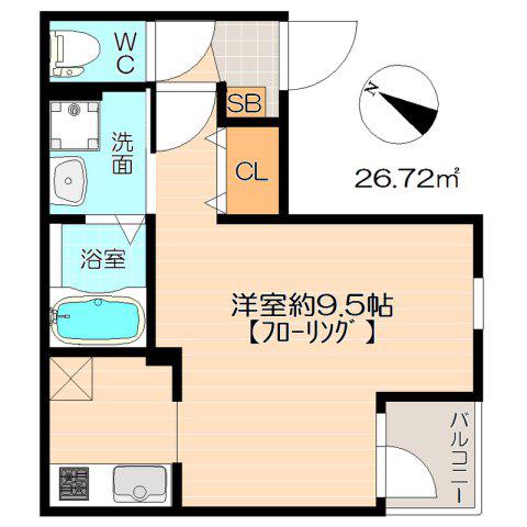 パームヴィラ笹原Ⅱ(ワンルーム/2階)の間取り写真