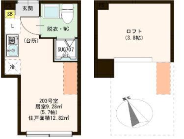 ハーモニーテラスソレイユ北千住(ワンルーム/2階)の間取り写真