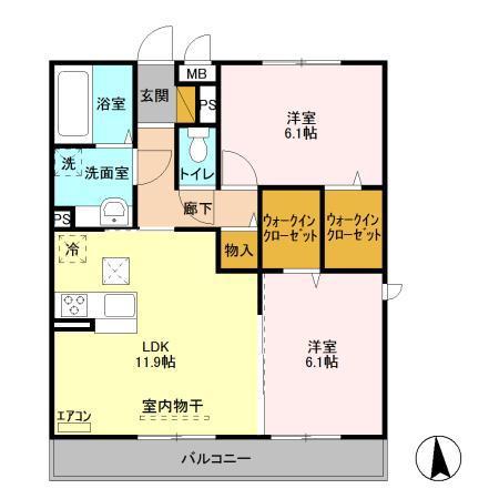 ゼピュロス学園の森 A(2LDK/1階)の間取り写真