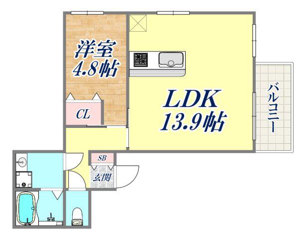 神戸市灘区下河原通4丁目マンション(1LDK/3階)の間取り写真