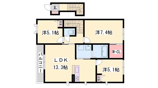 シャーメゾン福田B(3LDK/2階)の間取り写真