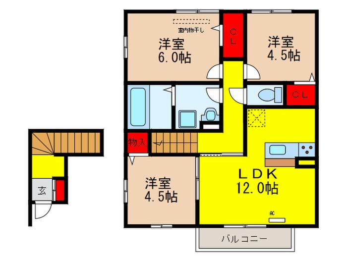 D-ROOM加茂 A棟(3LDK/2階)の間取り写真
